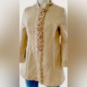 A-line Jacquard Coat Rosette and Pearl Accents Brocade Formal Event Neutral XXL